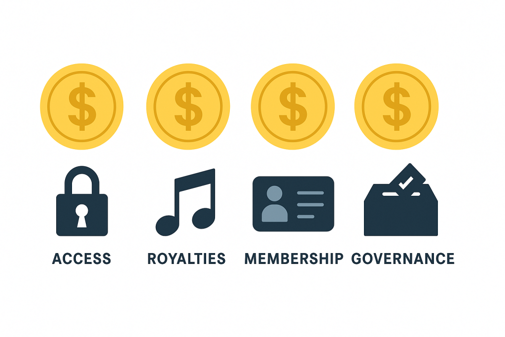 Learn how tokens represent access, royalties, membership, and governance power.